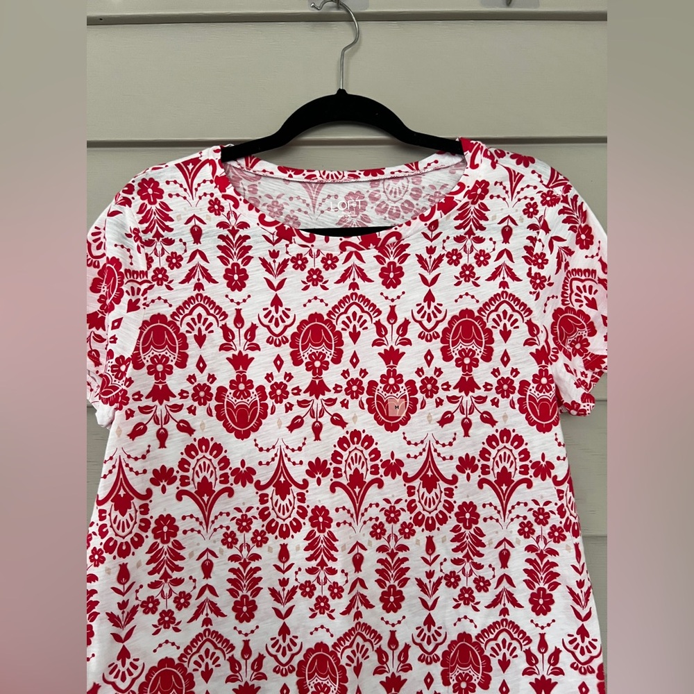 LOFT Red and White Patterned Women's cotton Top - Picture 2 of 5